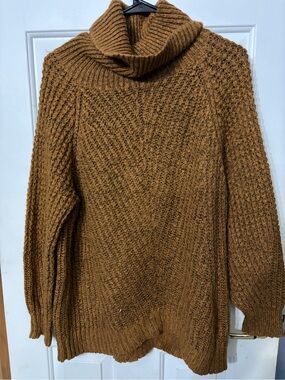 Chunky Cowl Neck Sweater in Caramel Brown